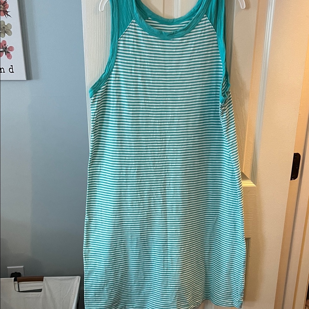 Sonoma Teal and White Striped Dress; Size M; Like New